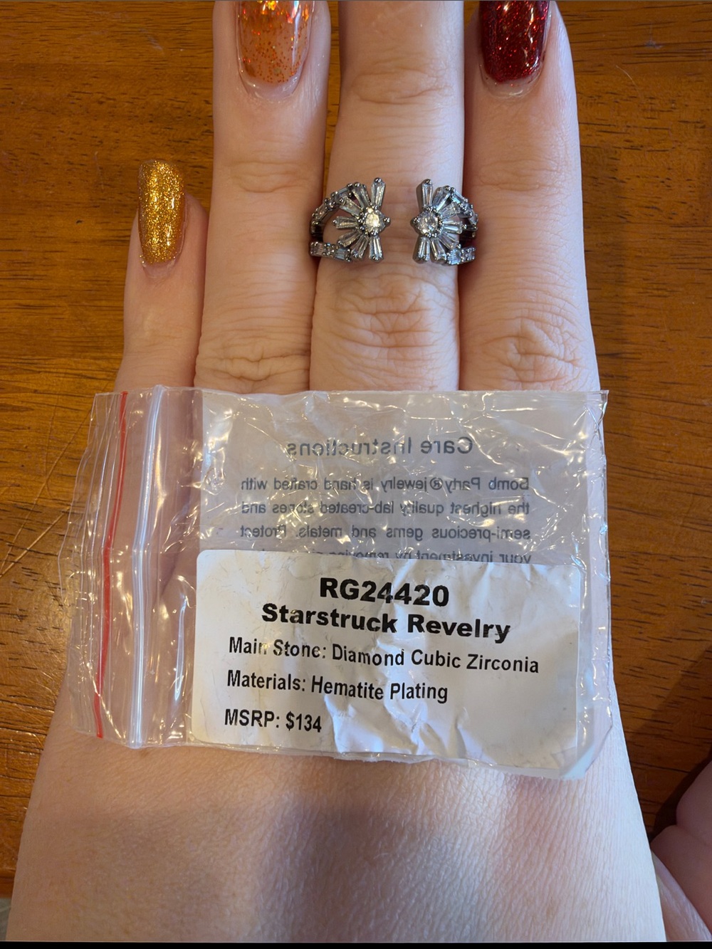Starstruck Revelry Hematite-Plated Ring with Clear CZ Accents
